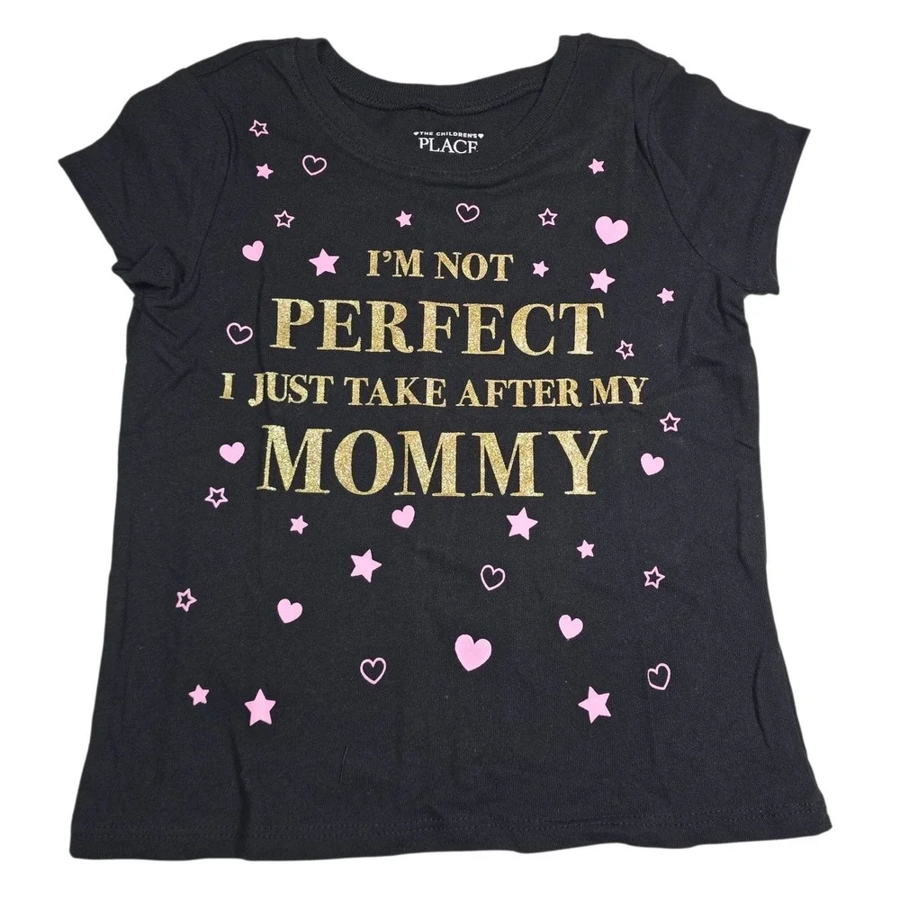 TCP The Childrens‎ Place 5T Girls Black Mommy Graphic Tee Gold Glitter T-Shirt